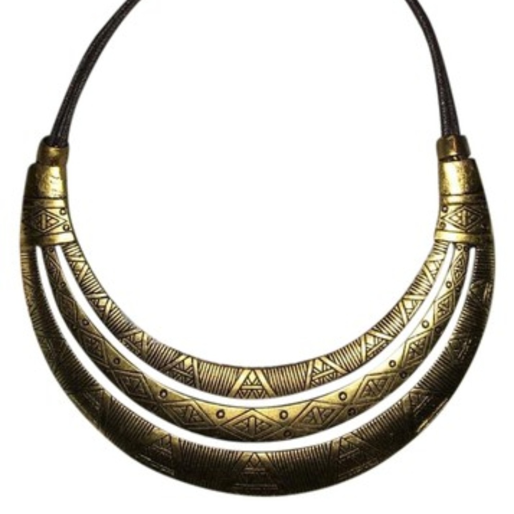 Gold Aztec Pattern Bib Necklace